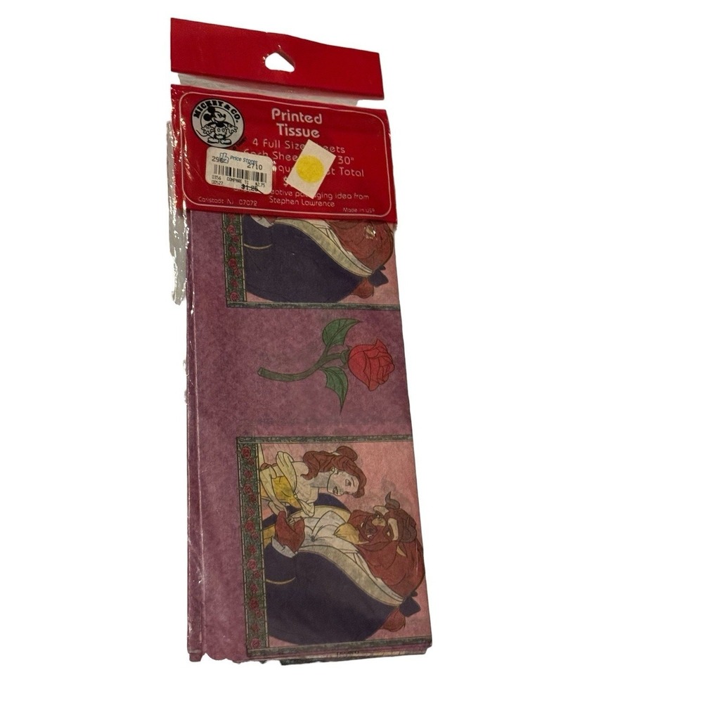 Vintage‎ Disney Beauty and the Beast Printed Tissue Paper Mickey & Co Sealed NEW